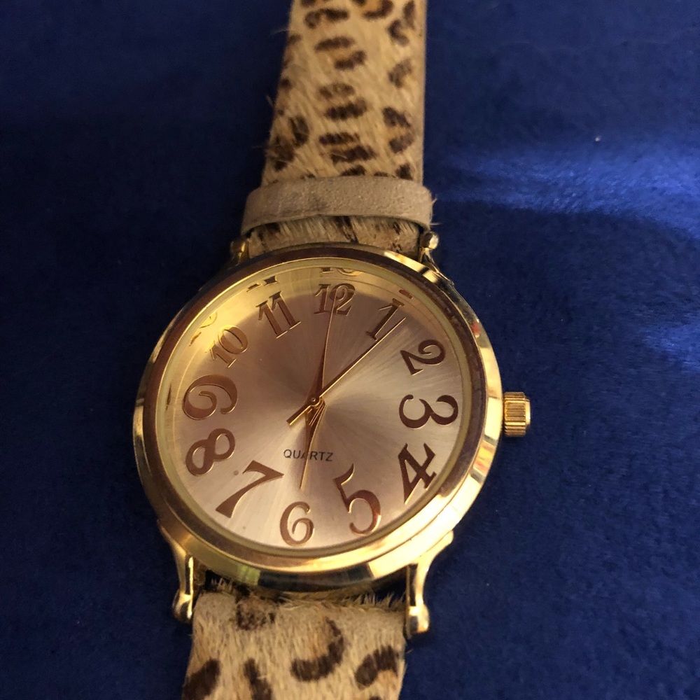 Gold and Leopard Print Watch